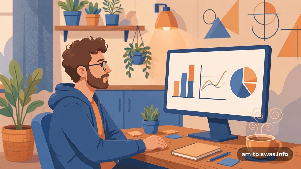 Illustration of a marketer reviewing analytics